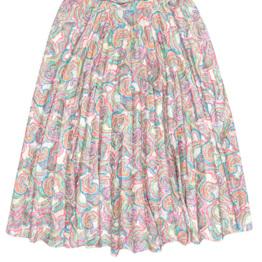 Saloni - White &amp; Multi Color Print Pleated Skirt Sz 12
