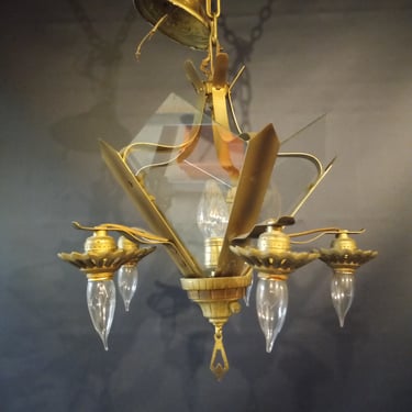 Art Deco pendant light with glass inserts  16x16