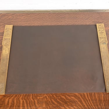 Tiffany Studios New York American Indian Bronze Doré Blotter Ends With Leather Desk Blotter