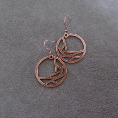 Mid century modern copper geometric earrings 
