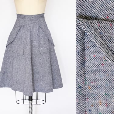 1970s Wool Full Skirt Fleck A-line XS 