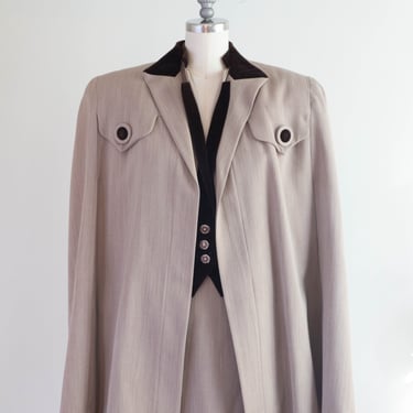 Iconic 1940's Wool Gabardine Ladies Suit With Matching Cape by 20th Century Original / Small