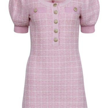 LoveShackFancy - Pink & White Tweed Short Sleeve Knit Dress Sz S