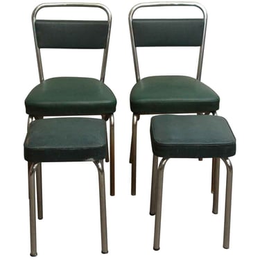 European Strafor Green Chair & Stool Set