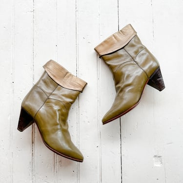 1980s Olive And Gold Leather Booties 