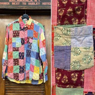 Vintage 1960’s Madras Plaid Cotton India Mod Krazy Shirt, 60’s Shirt, 60’s Mod Style, 60’s Patchwork Shirt, Vintage Clothing 