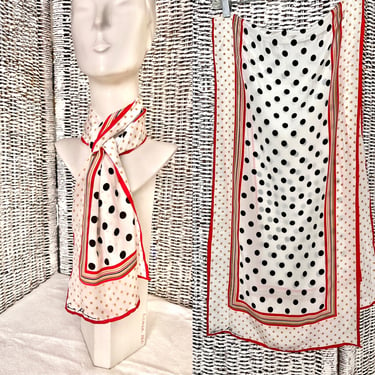 Long Scarf, Dots & Stripes Pattern, Rectangular Oblong, Anne Klein, Vintage 80s 90s 