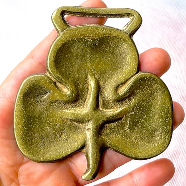 VINTAGE: Solid Brass English Medallion - Three leave Clover - Good Luck - Horse Harness - Plaque -  Buckle - Upcycle 