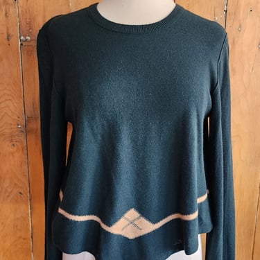 90s Sonia Rykiel Sweater Green w/Cream Design 