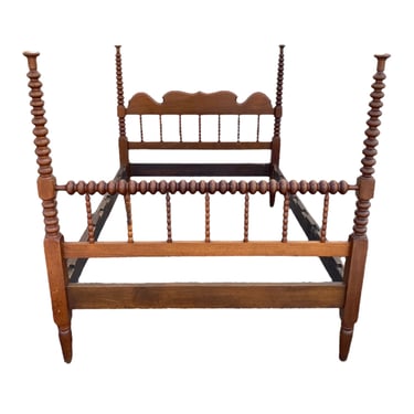 Antique Jenny Lind Spool Bed 53W 76D 54H - American Classical Bobbin Turned Spindle Four Poster Headboard, Footboard and Side Rails 