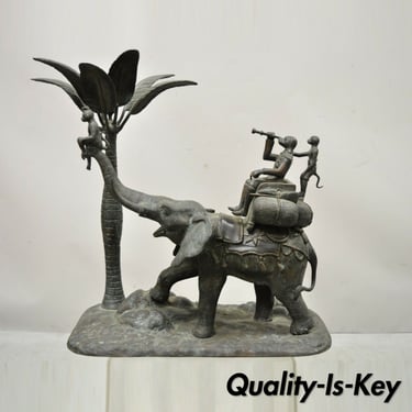 Maitland Smith Large Bronze Monkey Palm Leaf Tree Sculpture Candle Holder