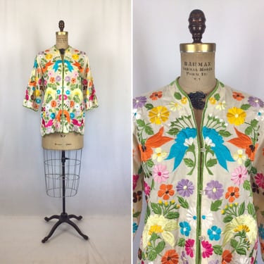 Vintage 60s  jacket | Vintage floral embroidered shirt | 1960s Leandra crochet top 