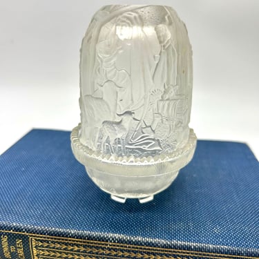 Fenton Clear Art Glass Nativity Fairy Lamp, Christmas Votive Tealight Tealite Candle Holder, Vintage Christmas 