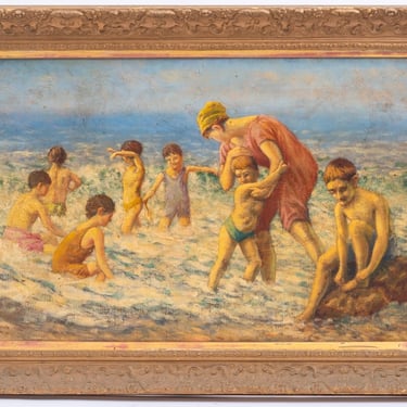 Frederick Massey, Beach Scene, Oil On Canvas