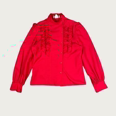 (M/L) 80s Red Ruffle Blouse
