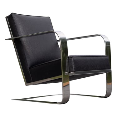 Ralph Lauren Bohemian Chrome & Black Ostrich Leather Cantilever Lounge Chair