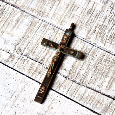 Antique The Crucified Christ Bronze Cross Church Pendant Cross 