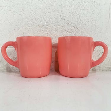 Vintage Set of 2 Hazel Atlas Pink Mugs Crinoline Mug Pair Retro Baby Pink 1950s 