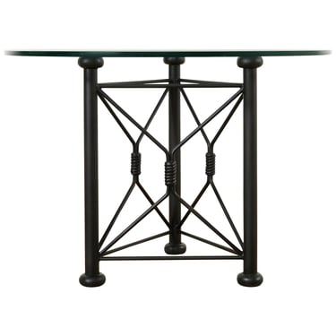 Iron and Glass Round Garden Pedestal Dining Table