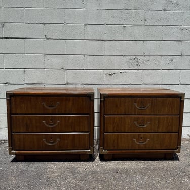 Pair Campaign Nightstands Drexel Accolade Series Chest of Drawers Bedside Tables Nightstand Storage Dresser Chinoiserie CUSTOM PAINT Avail 