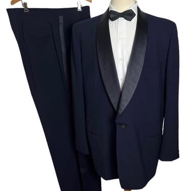 Vintage 1950s Wool 2pc Shawl Collar Tuxedo ~ 46 to 48 Long ~ Rockabilly Suit ~ Wedding ~ Tux 