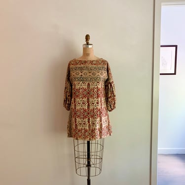 Indian print bedspread homemade hippie mini dress-Size M 