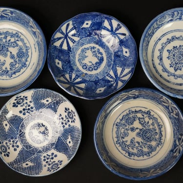 Vintage Domburi Ramen plate Seto Imban kiln art 1930 Showa WW2 craft 