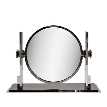 Karl Springer Double Sided Gunmetal and Chrome Vanity Mirror 1980s