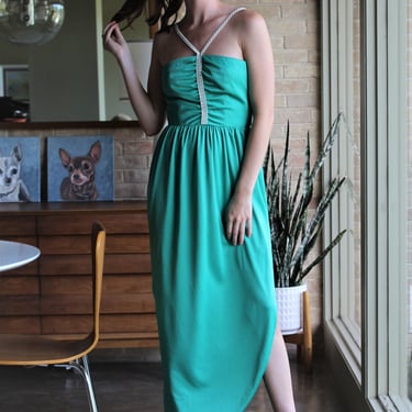Vintage 1970s Lillie Rubin Evening Gown, Green Maxi Dress, XS/Small Women 