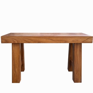 Raw Medium Brown Simple Straight Legs Bold Think Wood Seating Bench cs7726E 