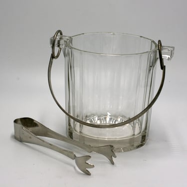 vintage crystal ice bucket with silver plate handle made in Italy 