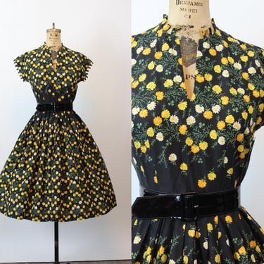 1950s JUNIOR ELEGANCE cotton floral dress small | new spring summer 