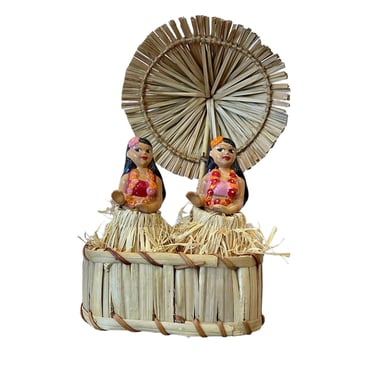 Vintage 00s  Tiki Hula Girl Ceramic Salt + Pepper Set 