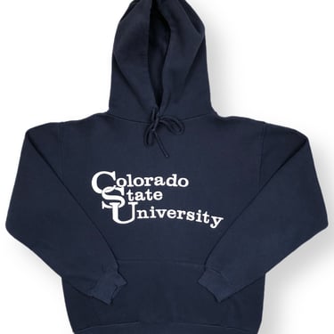 Vintage 80s Colorado State University Rams Navy Blue Collegiate Hoodie Sweatshirt Pullover Size Medium 