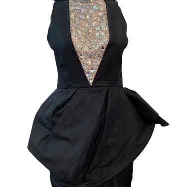 Liliane Romi 50s Black Moire Dress with Rhinestone Yoke