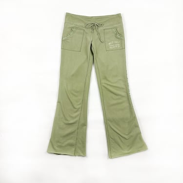 Y2K Hollister Vintage Low Rise Military Flare Sweatpants / Olive Green / Ribbon Stripe / Small / Distressed / Utility / Frayed / Bratz / 00s 