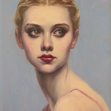 Portrait of a Girl with Finger Waves, Art Print from Original Oil by Pat Kelley. Flapper, Beautiful Woman, Fashion Art, Contemporary Realism 