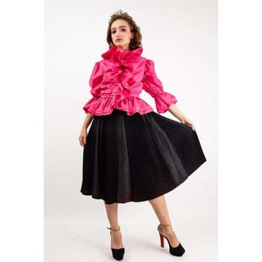 Vintage 1950s black accordion pleated circle skirt / S 