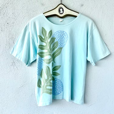 Vintage 80s 90s Ulu Hawaiian Fruit Tshirt 1990s Blue Hawaii Plant Tree Design T-shirt Top 