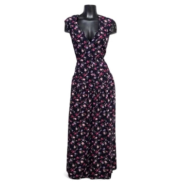 Vintage Scott McClintock Floral Long Dress, Scalloped Neckline, Feminine Sleeveless Maxi, Preppy Cottagecore Prairie 
