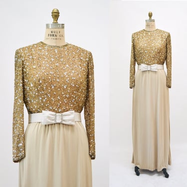 70s 80s Gold Sequin Metallic Dress Gown Wedding | Hooked on Honey - Boca  Raton, FL | ATTIC