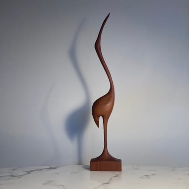 Teak crane sculpture by Arne Basse 