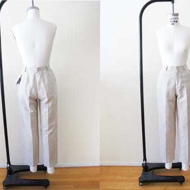 Vintage 90s Deadstock Beige Linen Cotton Trouser Pants 25 Small - 1990s Neutral High Waist Tapered Leg Trousers - Minimalist Style 