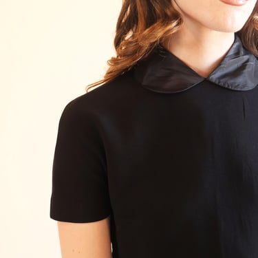 MIU MIU Peter Pan Collar Minimal Black Babydoll Shift Dress sz IT 42 S M 90s Y2K Sweetheart Collared Neckline 