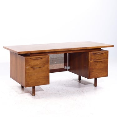 Jens Risom Mid Century Walnut and Cane Executive Desk - mcm 