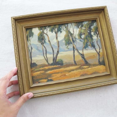 Vintage California Plein Air Landscape Framed Oil Painting - Central Coast Natural Mountain Eucalyptus Meadow  Wall Art - Shabby Chic Rustic 