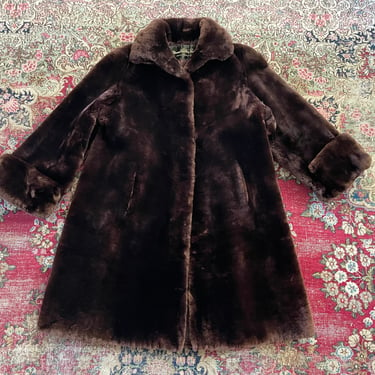 Vintage ‘40s Mawson DeMany Forbes chocolate brown genuine sheared fur coat, fur swing coat, ladies S/M 
