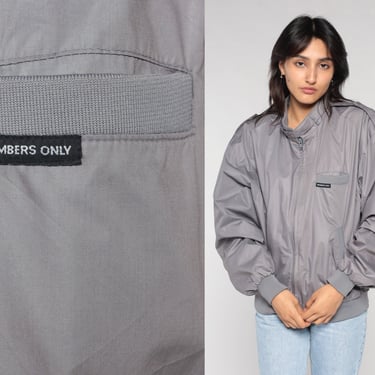 Grey Members Only Jacket 80s Zip Up Windbreaker Bomber Cafe Racer Lightweight Shell Streetwear Stranger Things Vintage 1980s Medium Large 