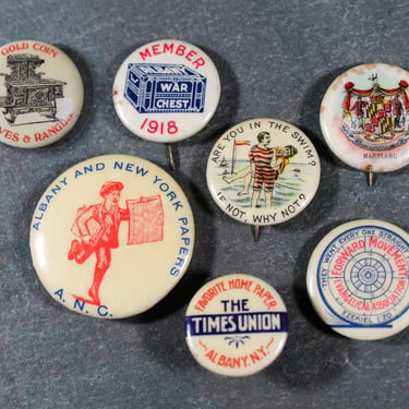 Antique Advertising Pins From Late 1890s-1900s | New York Pins | Albany Pins | Sweet Carporal | The Times Union | Pinbacks and Lapel Pin 