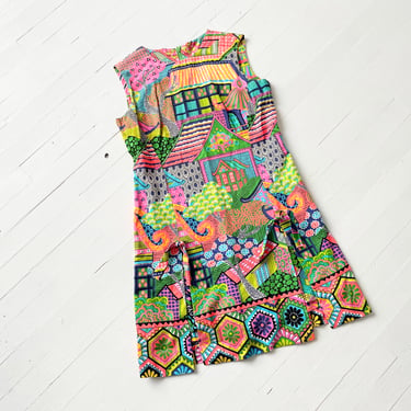 1960s Mixed Abstract Print Skort Romper 